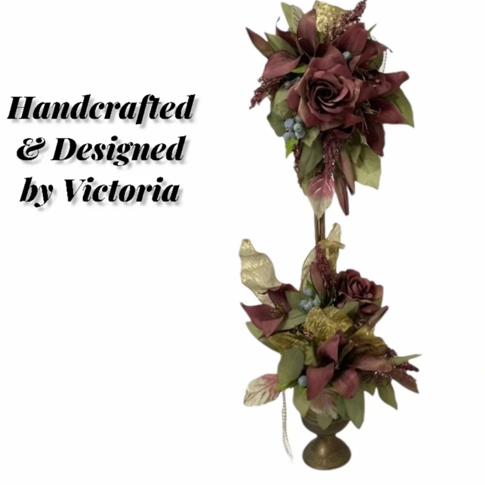 Floral Topiary Elegant Gold Pearls Flowers Victorian Vintage Cottage Home Decor
